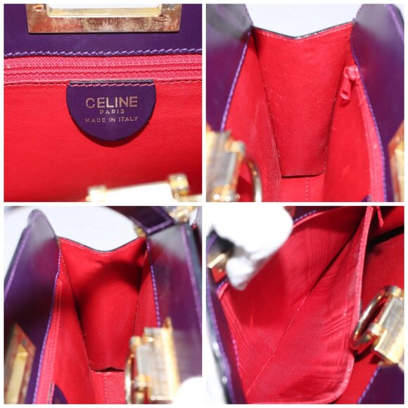CELINE Hand Bag Leather Purple Gold Auth - Picture 15 of 16